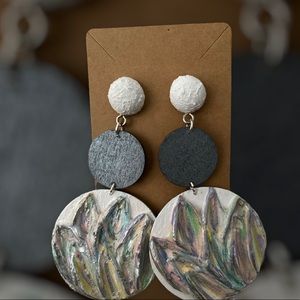 NWOT hand crafted, hand painted wood earrings. With stainless steel accents.